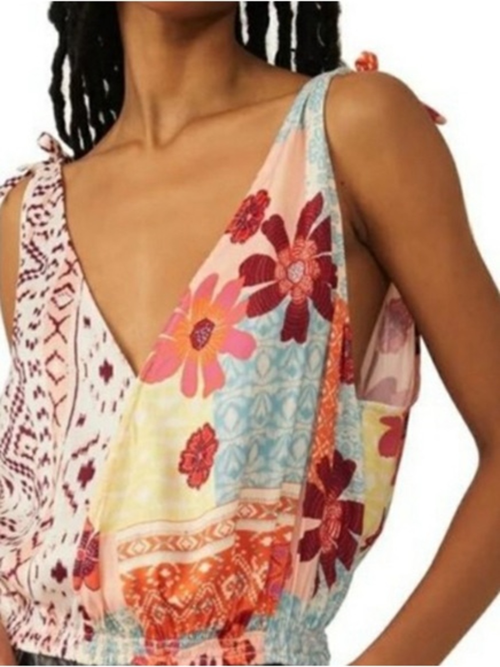 Free People ‘Tied To You’ Surplice Boho Floral Tie Strap Top Size Medium
